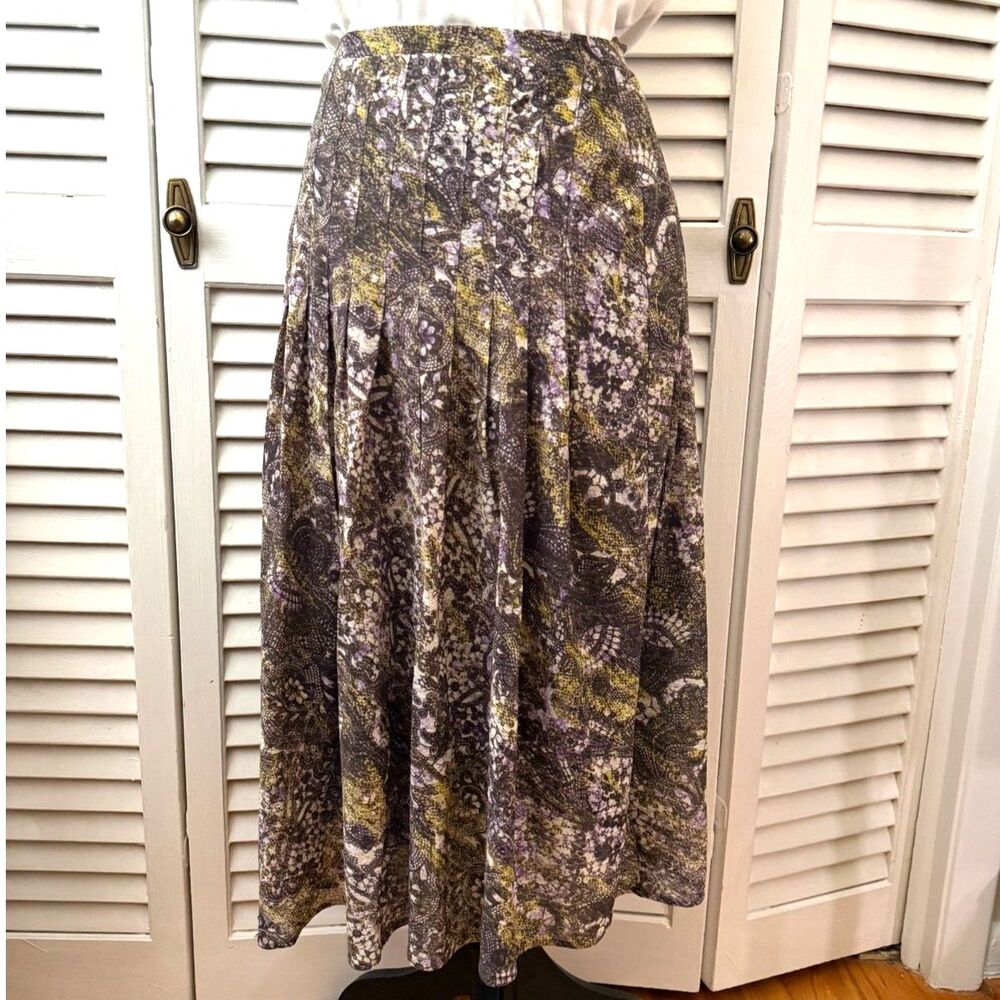 Vintage 90s Y2k Multicolor Abstract Floral Flowy Midi Skirt Fairy Cottage SIze S